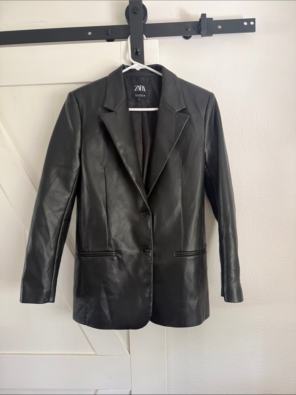 Zara Black Faux Leather Oversized Blazer S EUC